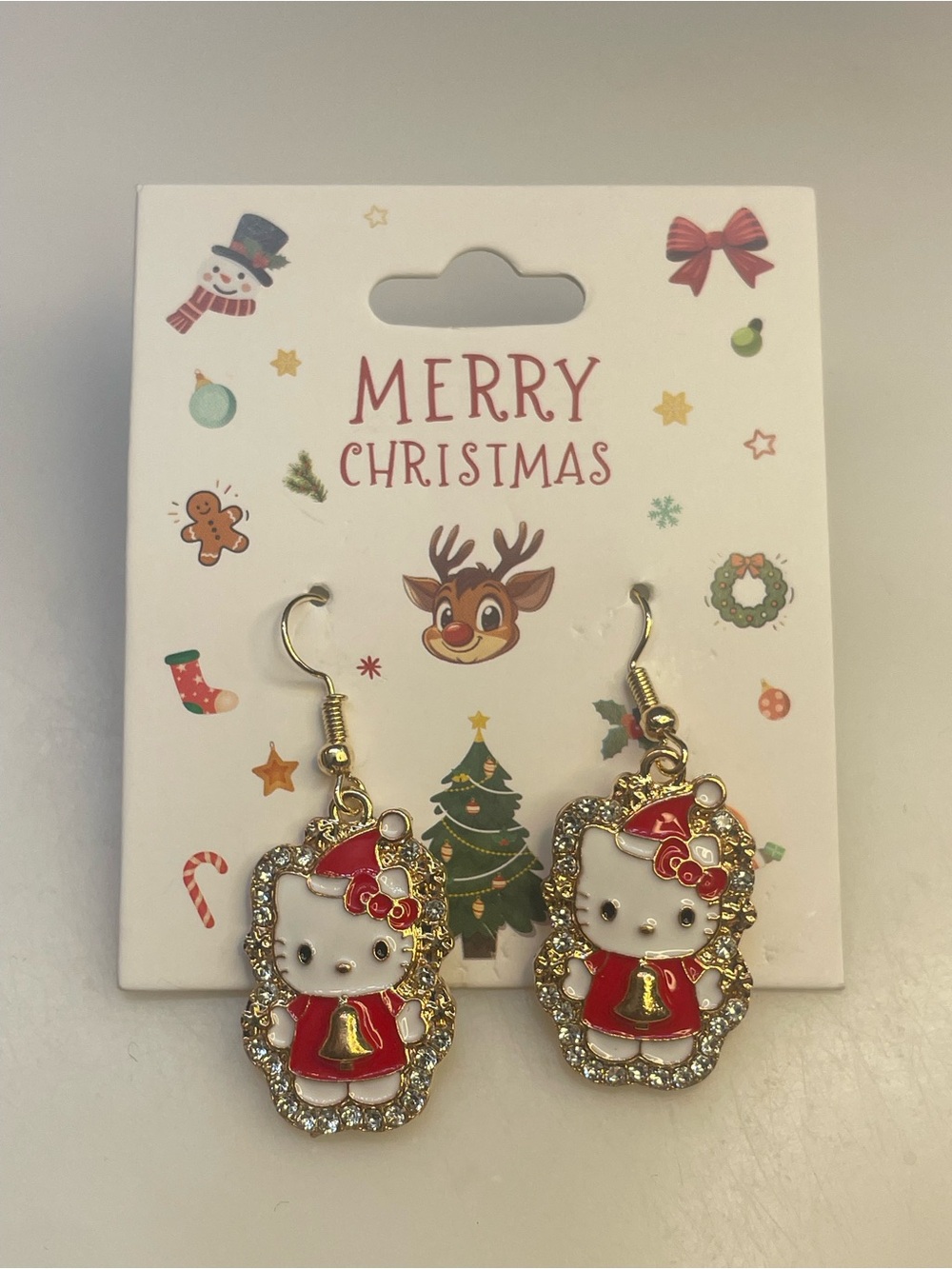 Hello Kitty Christmas Earrings Red Santa Hat